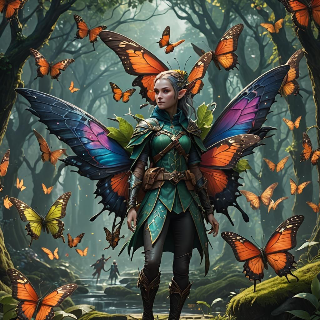 a butterfly carrying an elf