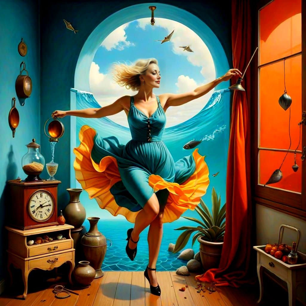 Vibrant Eccentric Lady in Whimsical Surrealistic Scene