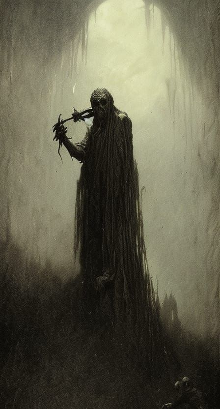 The evil monster is waiting in the shade horror Gustave Doré...