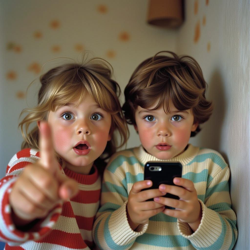 Candid Photo of Children with Phone, in Snapshot Style