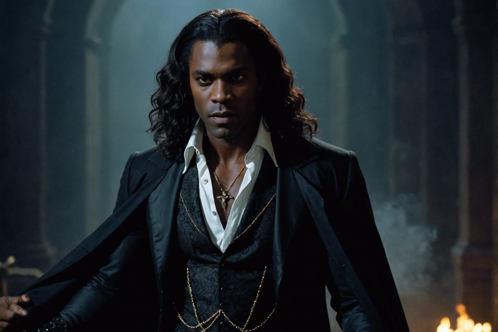 action pose, medium shot, an african-american vampire from m...