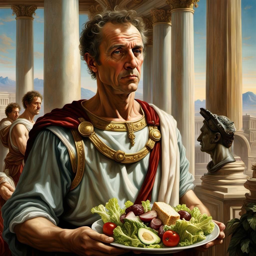 No knives out! Julius Caesar about to eat a Caesar salad at Caesars ...