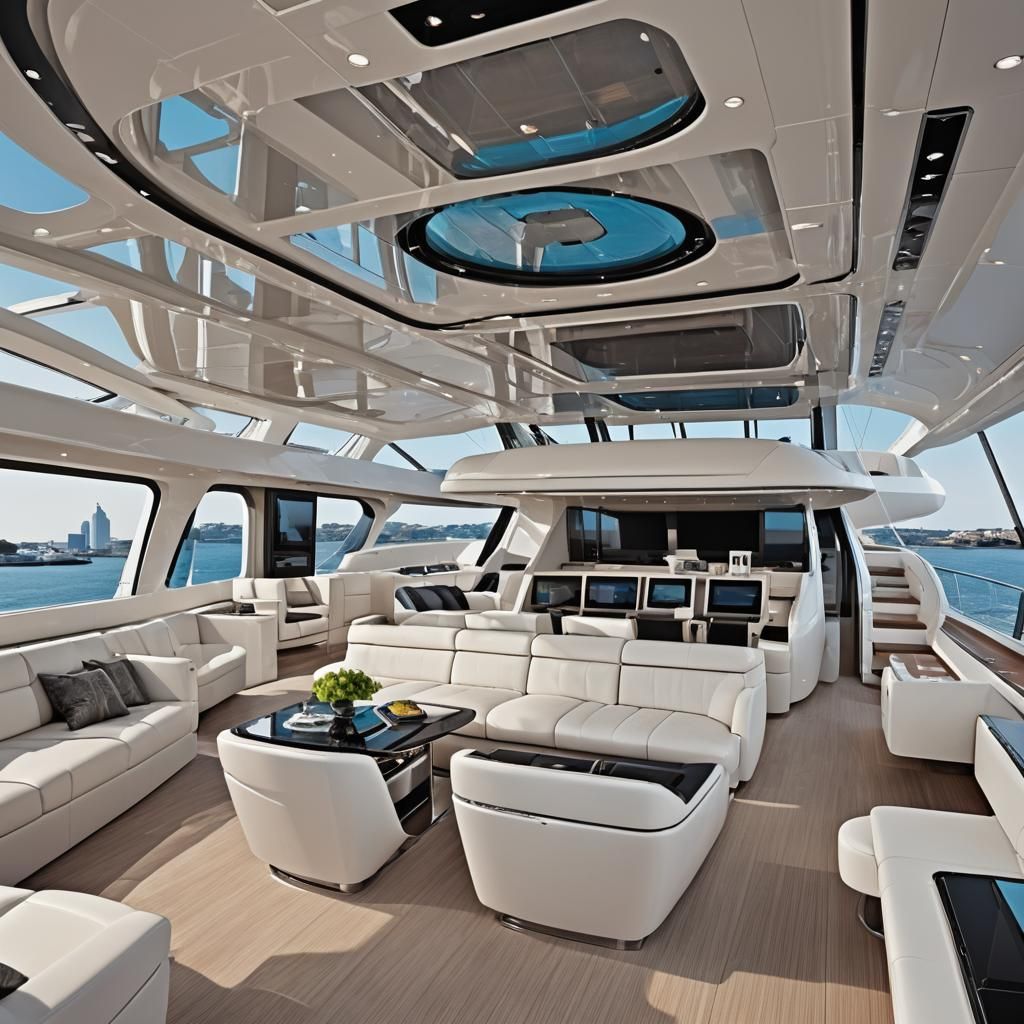 Futuristic Luxury Yacht Gliding Into Harbor at Sunset