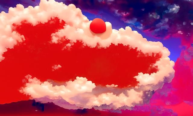 a Stop Sign in front of a beautiful utopia in the clouds