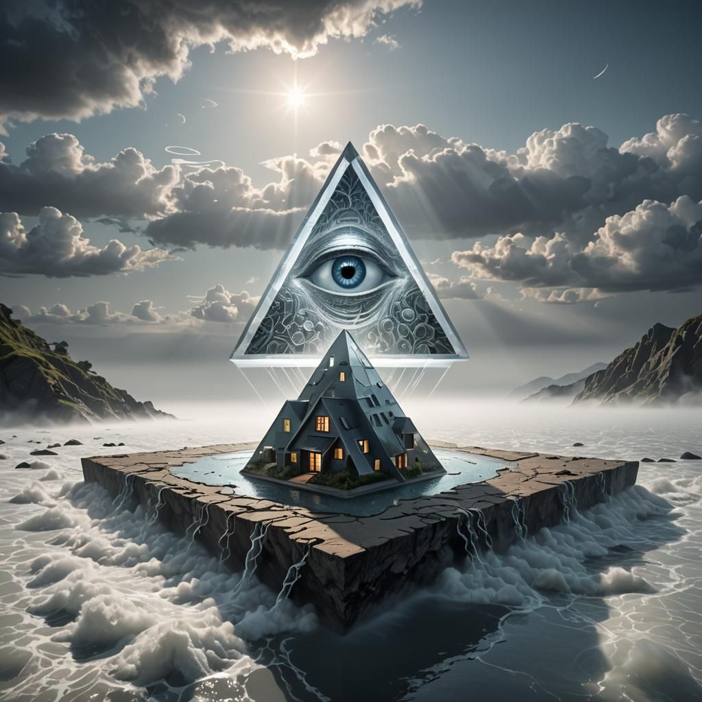 A captivating 3D render of a futuristic optical illusion, il...