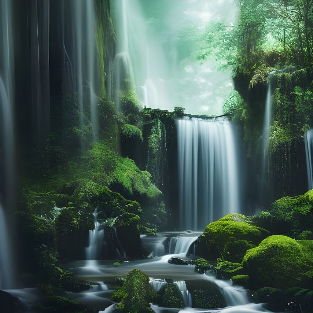 Virgin forest waterfall - AI Generated Artwork - NightCafe Creator