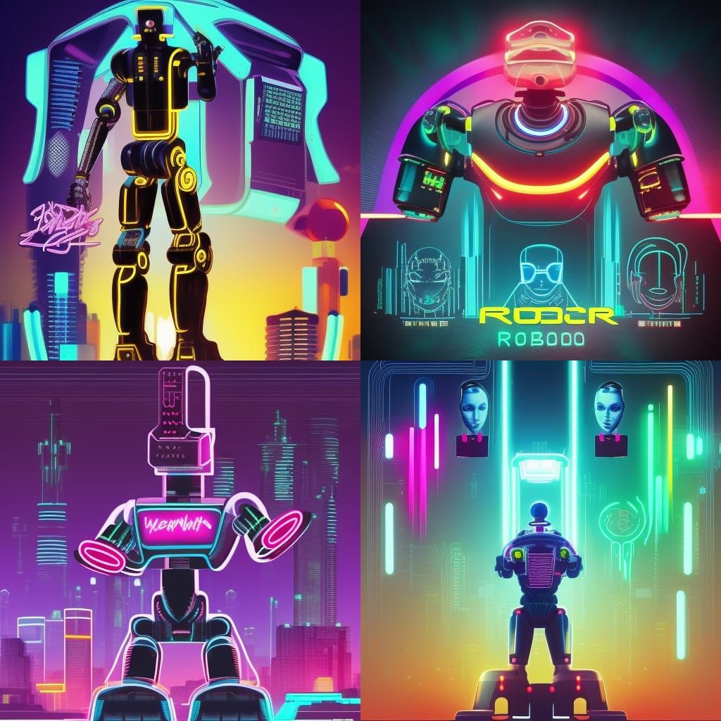 neon synth robots AI Generated Artwork NightCafe Creator