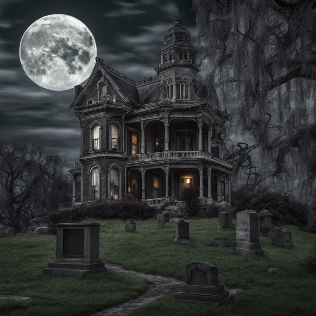 Haunted mansion on a full moon night