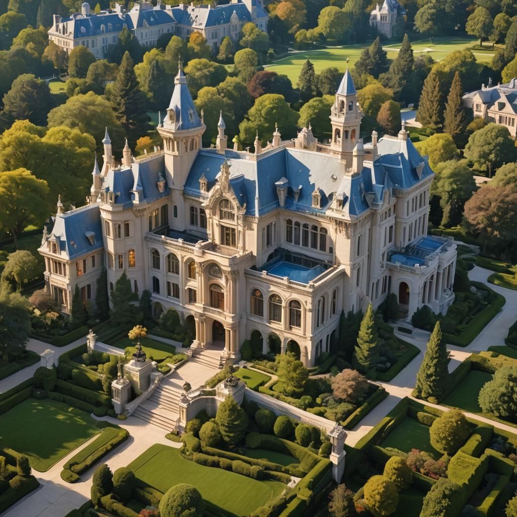 a mansion, beautiful, beaux-arts architecture, tower