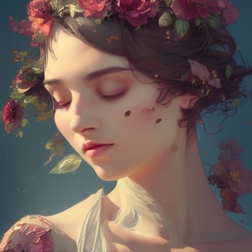 Vintage Floral Portrait in Hyperdetailed Style