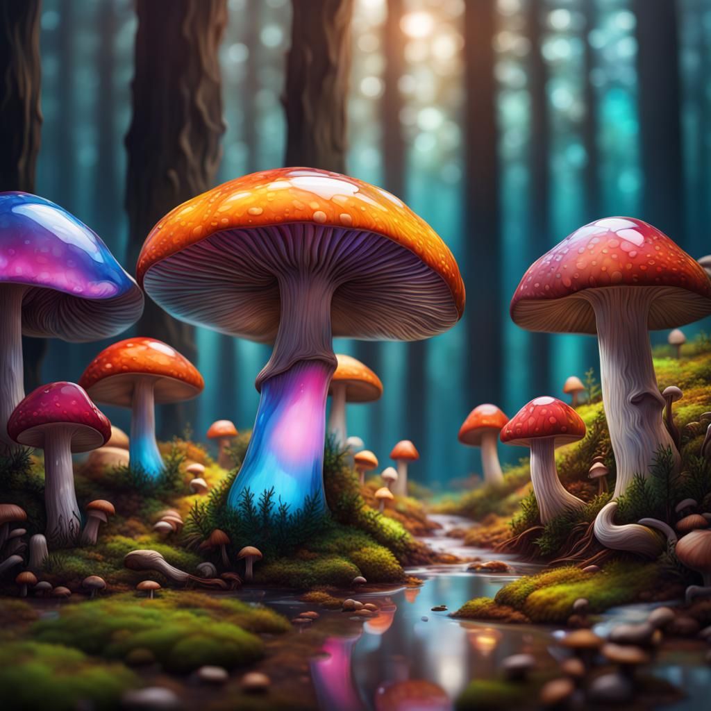 A forest covered in colourful mushrooms - AI Generated Artwork ...