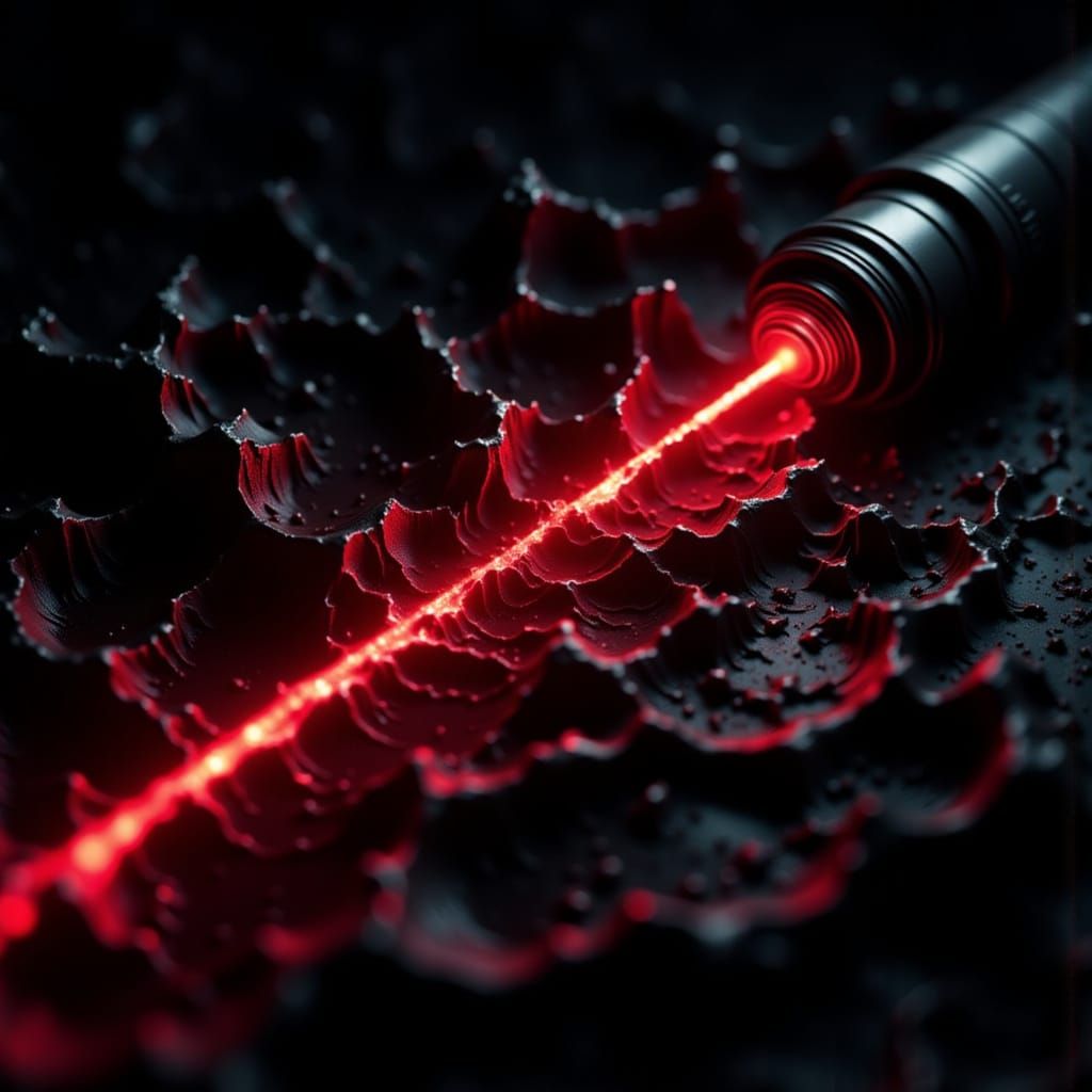 Thick Glowing Red Laser Beam on Black Background