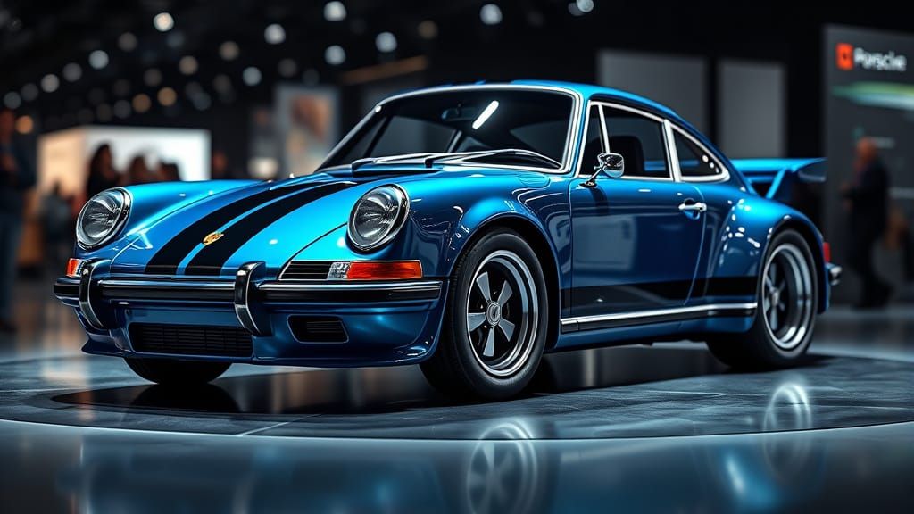 An hyper detailed Porsche 911 Carrera with retro Futuristic design, painted in blue chromed metallic ...  by @Tildar