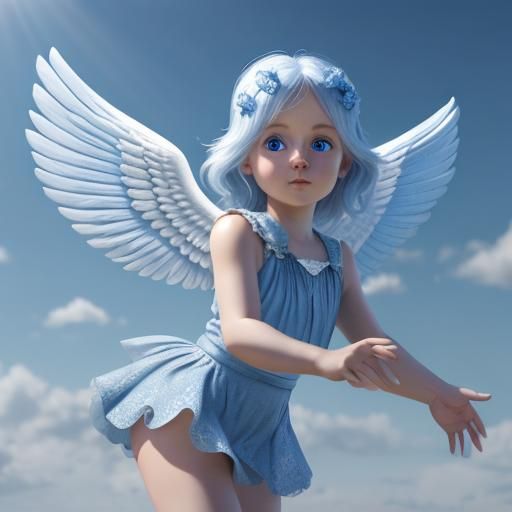 CHERIBUM BABY WITH ANGEL WINGS HAPPY BLUE EYES HD REALISM 8K...