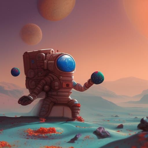 Astronaut with planet cupcakes