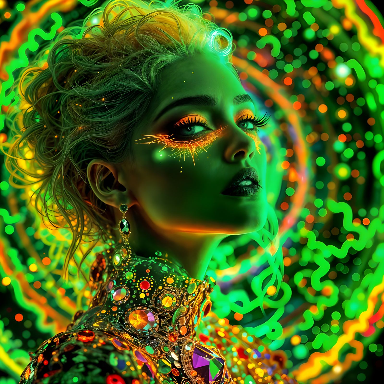 Neon Green and Neon Orange  by @Holy Hearted Fool For Love