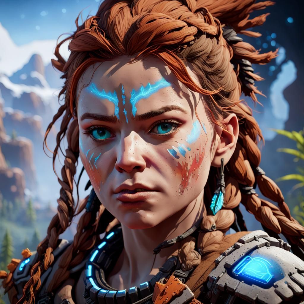 horizon Zero Dawn the game , Aloy , Hyperrealistic, splash art, concept ...