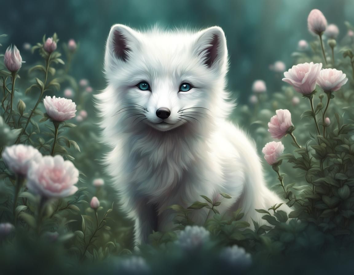 Arctic Fox in a Garden  by @Glowing_Starlight