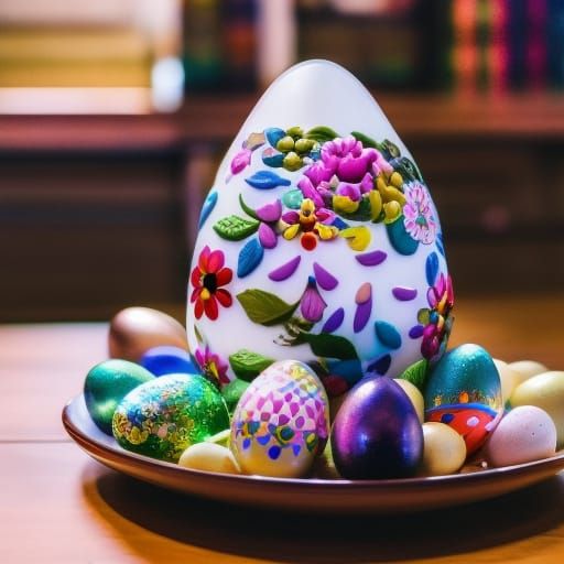 Easter decorated egg  on an ornate pedestal