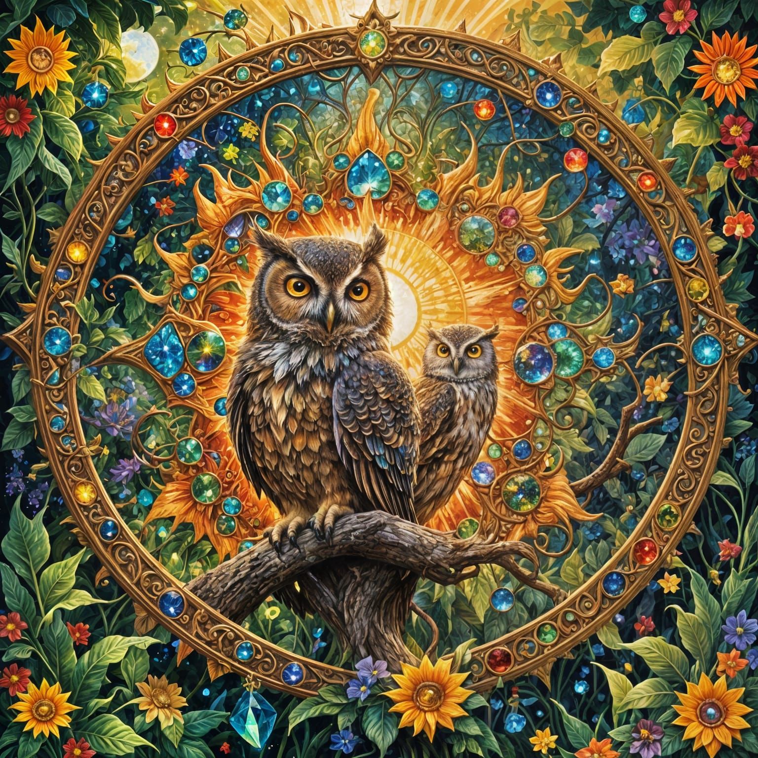 Enchanted Sun Owls - Ai Generated Artwork - Nightcafe Creator