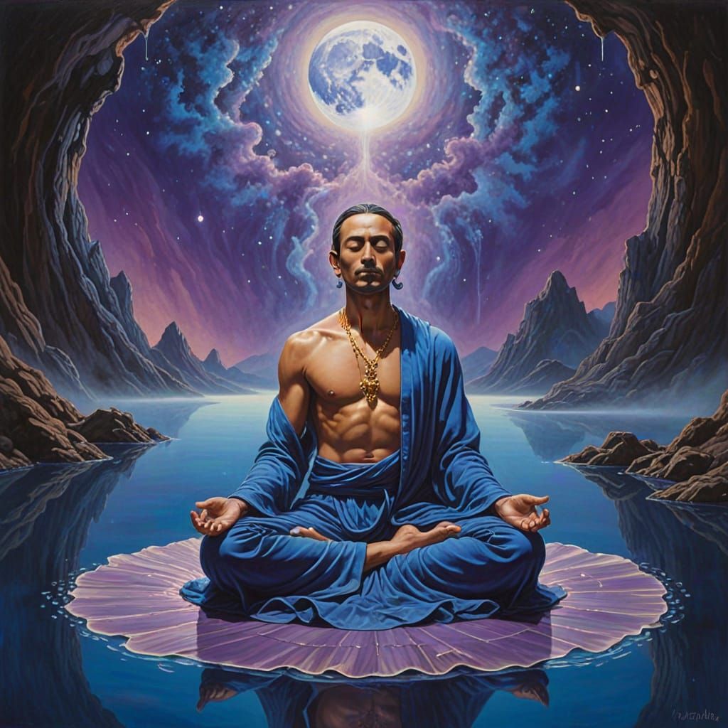 Surrealist Figure in Dreamscape of Melting Oil, Enveloped by...