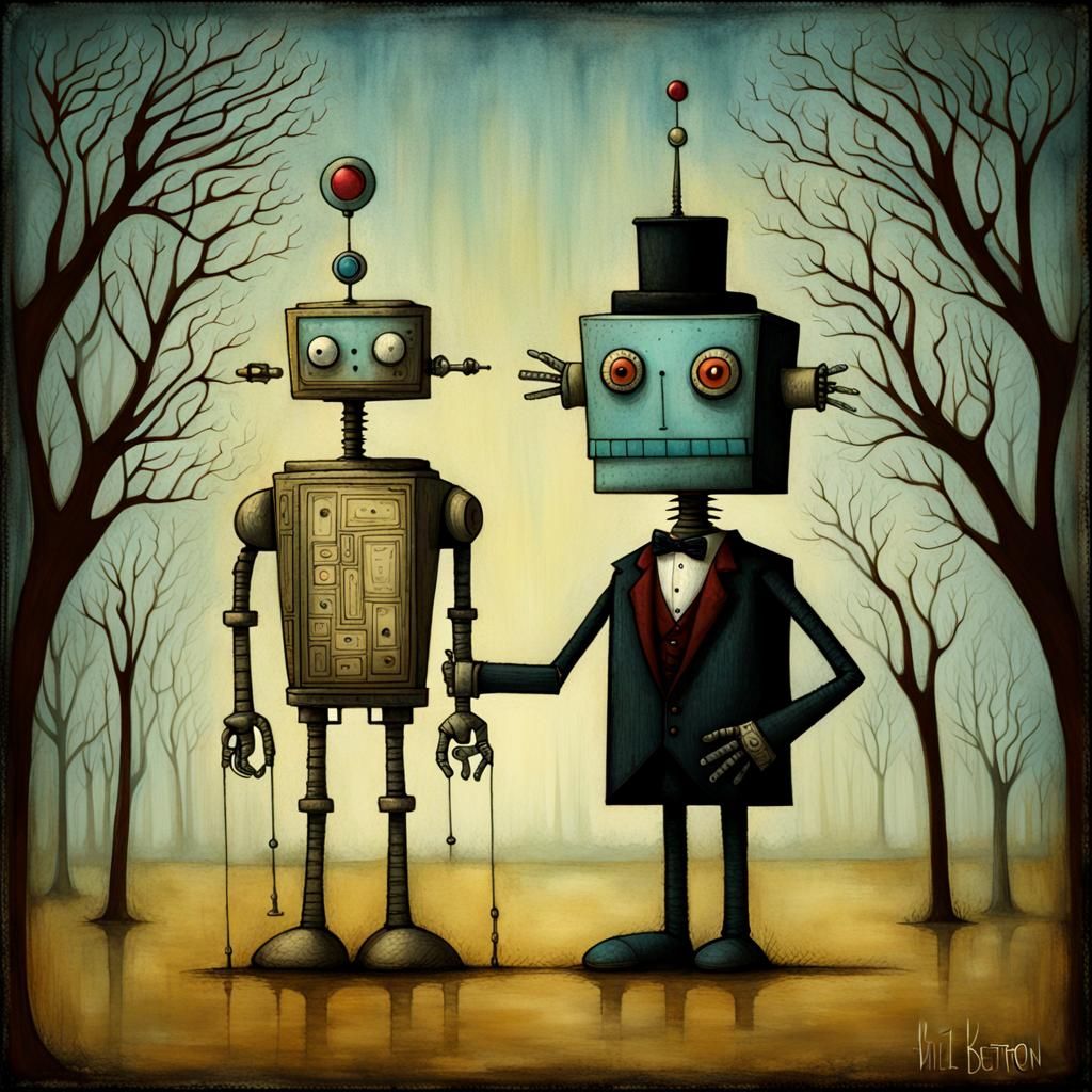 Cute robot butler in art brut style by andy kehoe and bill Carman