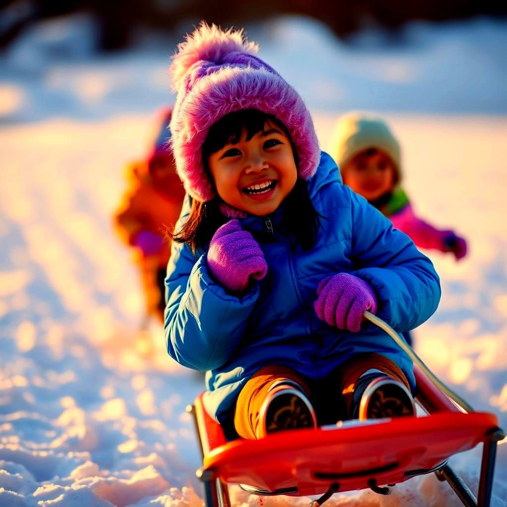 Sled Rides outside 
 with an Asian 12 years old Girl pulling...