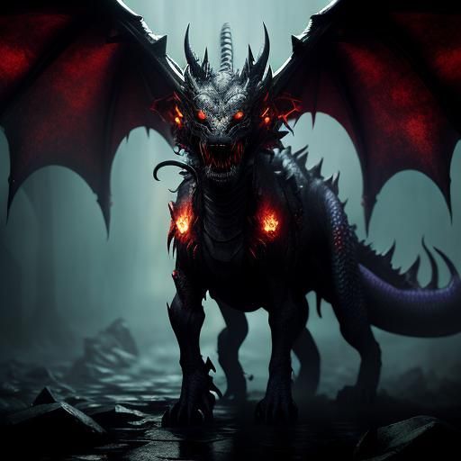 ((Hellhound hybrid vampire dragon.)) a masterpiece, 8k resolution, dark ...