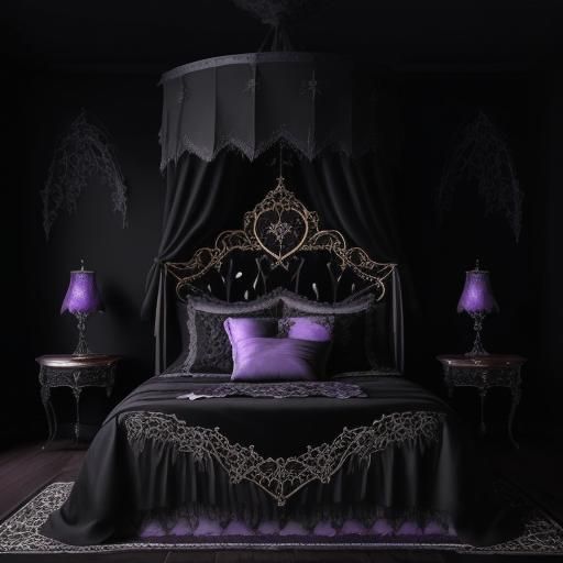Beautiful gothic bedroom with black walls & gothic black bed &Black ...