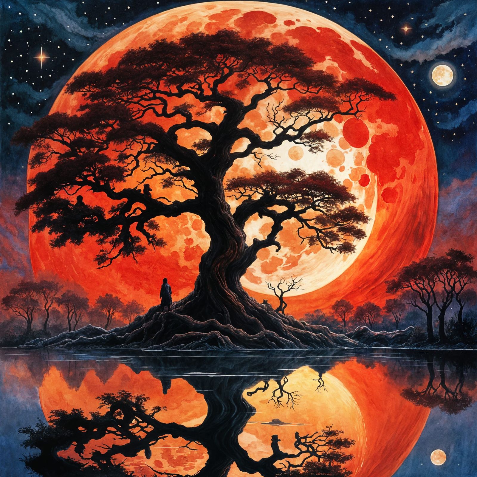 Artistic illustration, blood moon   by @KLm