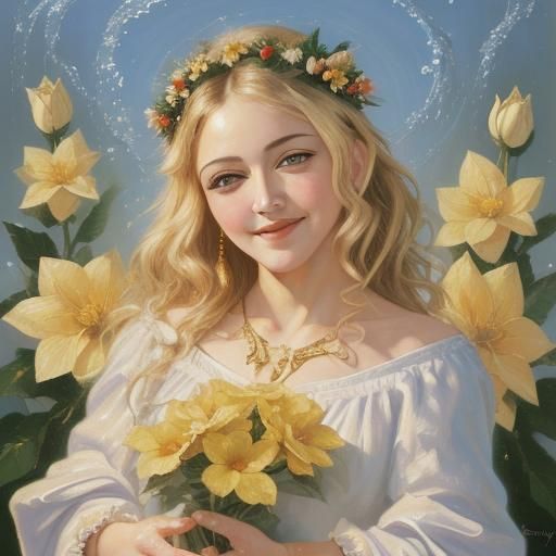 Madonna smail angel flower gold water christmas - AI Generated Artwork ...