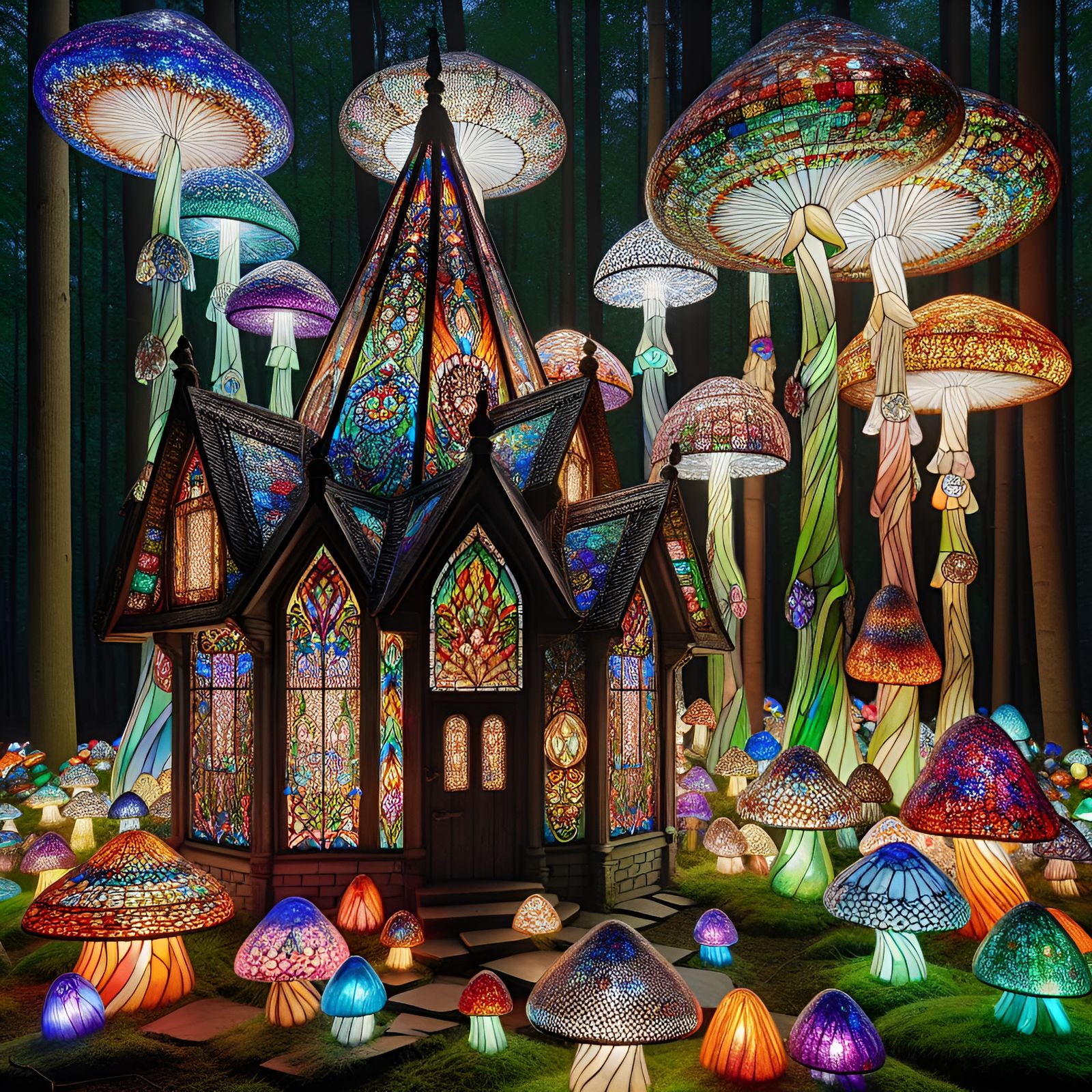 Colorful beautiful stained glass fairy house in the middle o...
