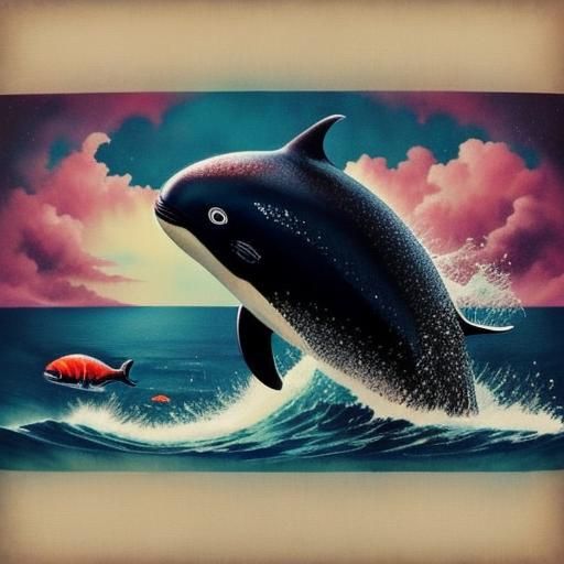 Killer whale, (Orca:1.9), jumping out of the ocean <lora:Cicada Song:0.3> <lora:Kraken Sea:0.3> <lora:Creepy cool XL:0.5> <lora:Screaming Do...