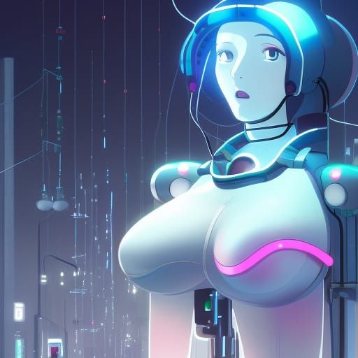 Giant Attractive Android Woman, Cyborg, Voluptuous, Mechanic...