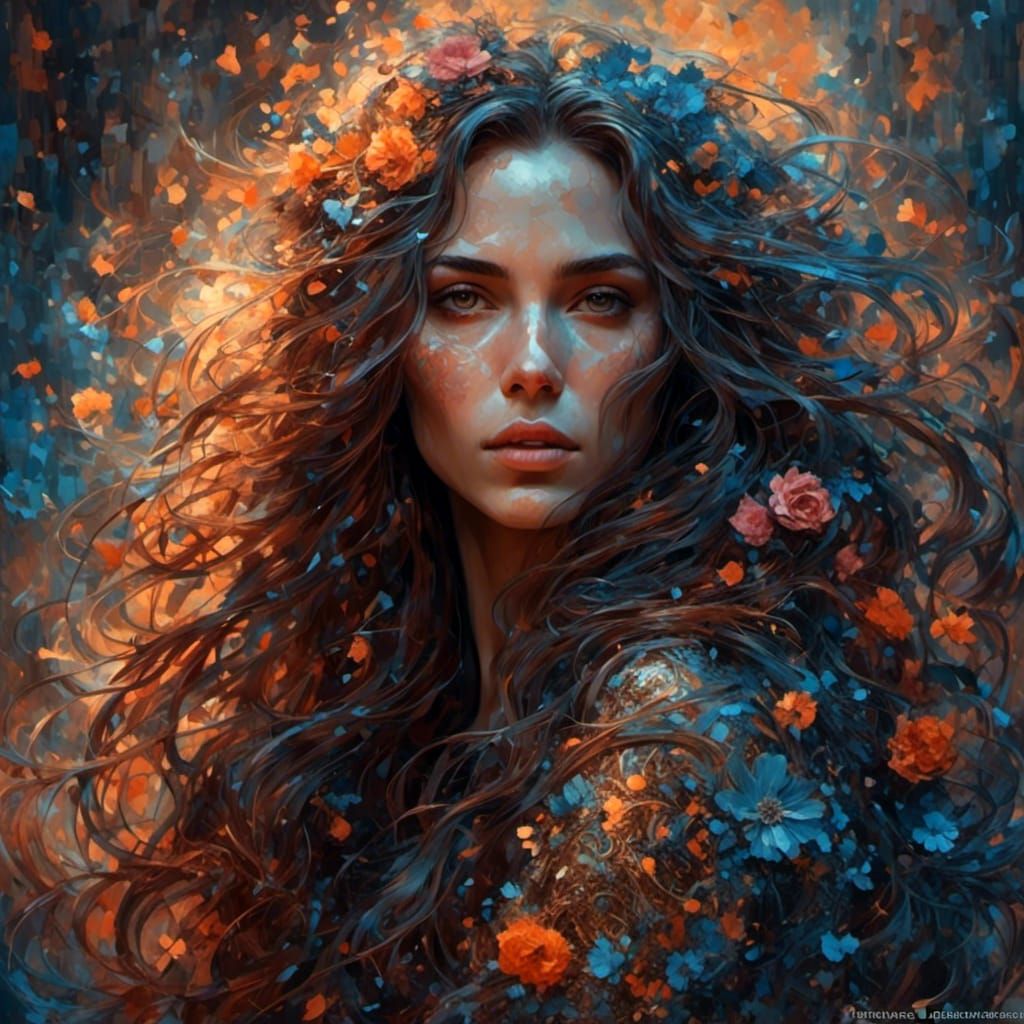 An image of <lora:My Style:1.0> gorgeous woman with a long hair, Deep contrast colour, highly detailed, romanesque art Unity 3D Unreal Engin...