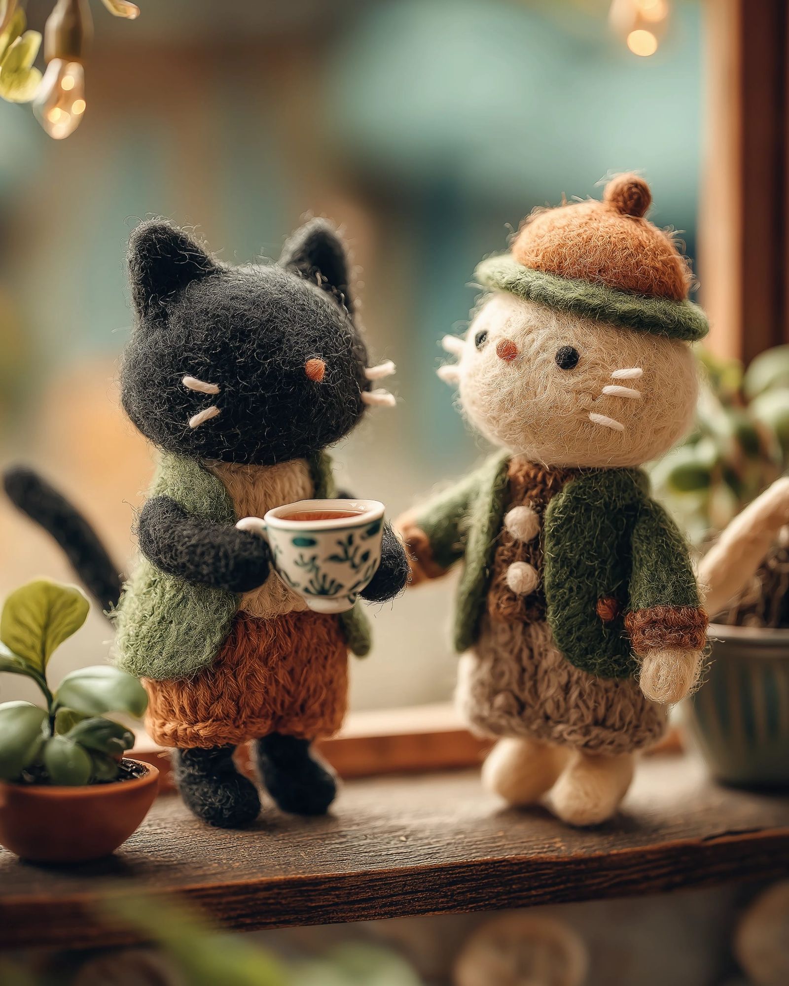Felted Feline Teatime