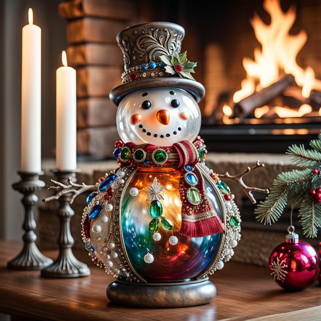 Glass Christmas Snowman Ornament  by @thingzmaker