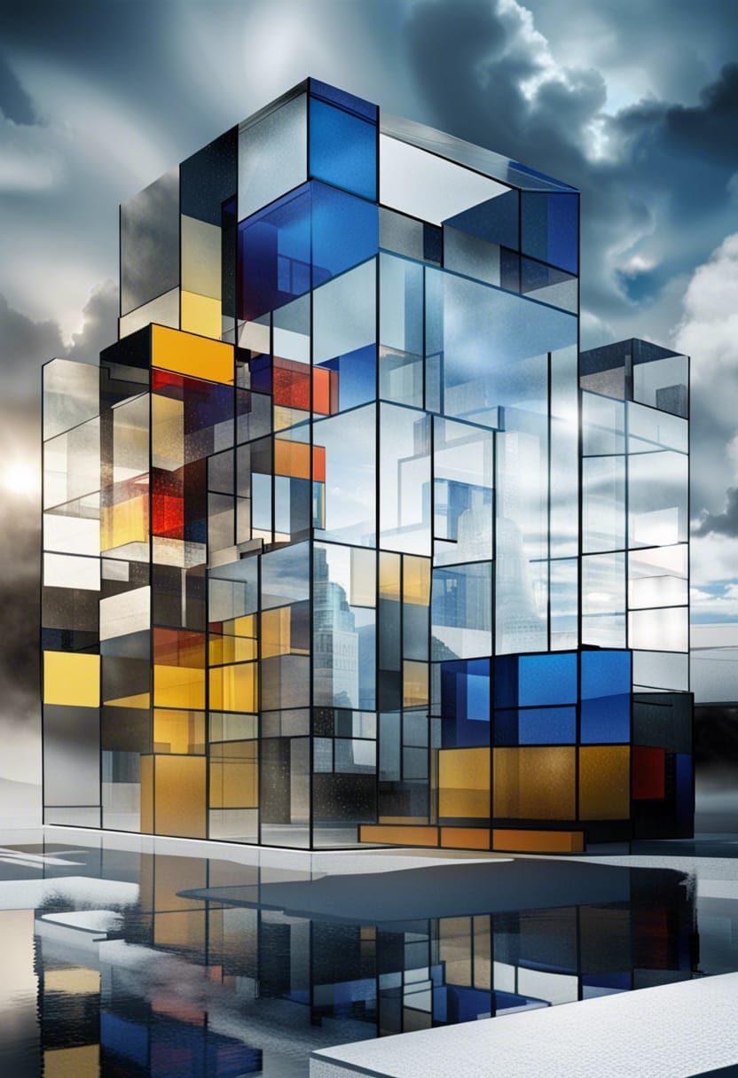 Gigantic glass sculpture in the style of Mondrian