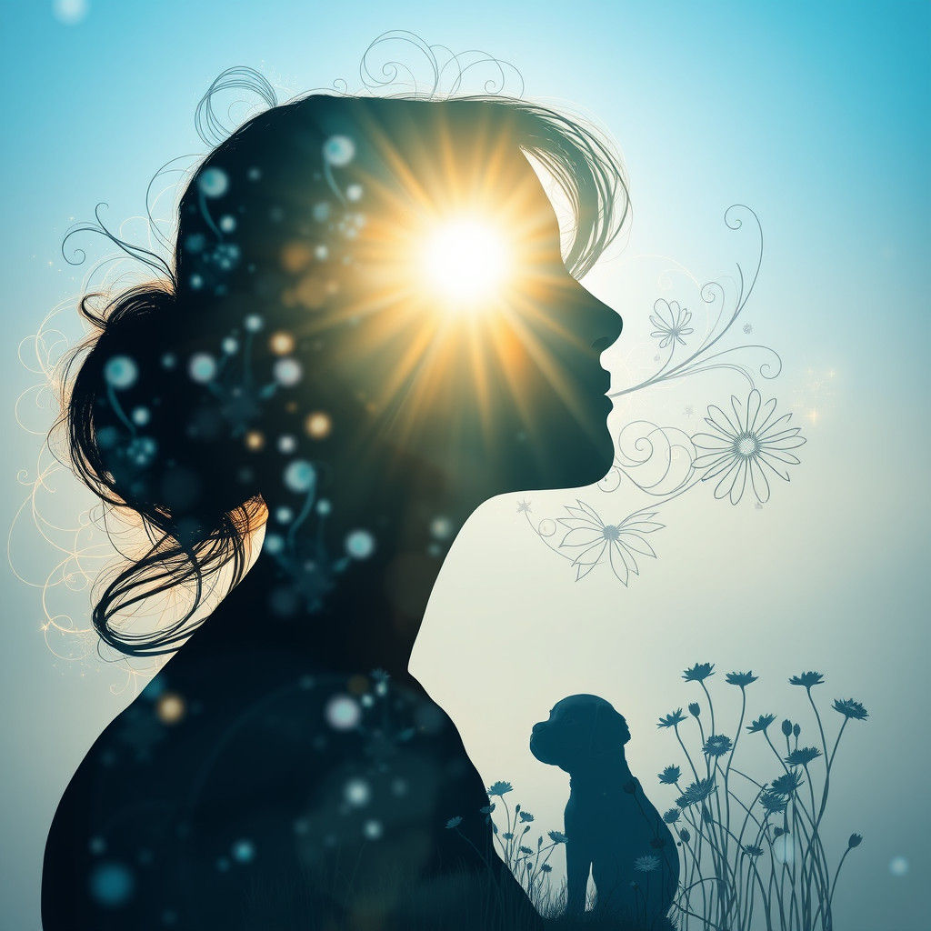 Double Exposure: Woman with Blue Flower Zentangle