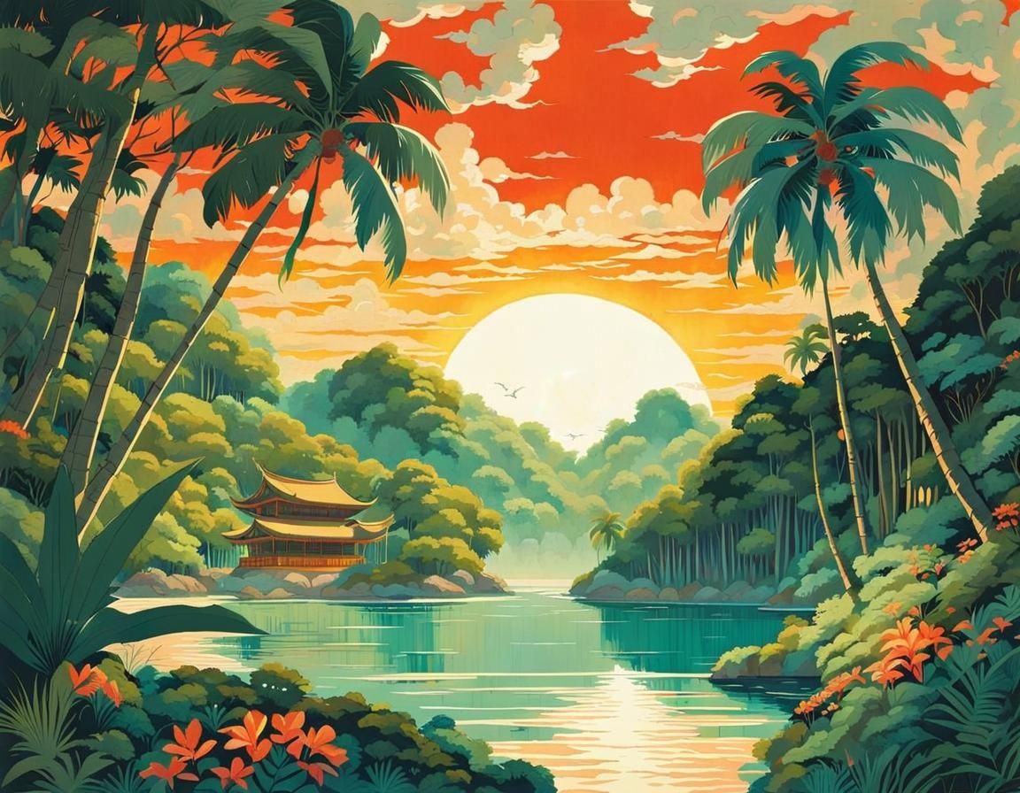 Tropical Island Sunset - AI Generated Artwork - NightCafe Creator