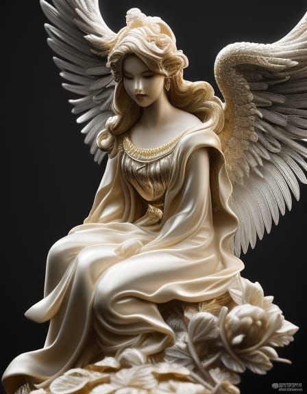 Beautiful angel statue carved out of ivory; by Tian Xi; Todd McFarlane ...