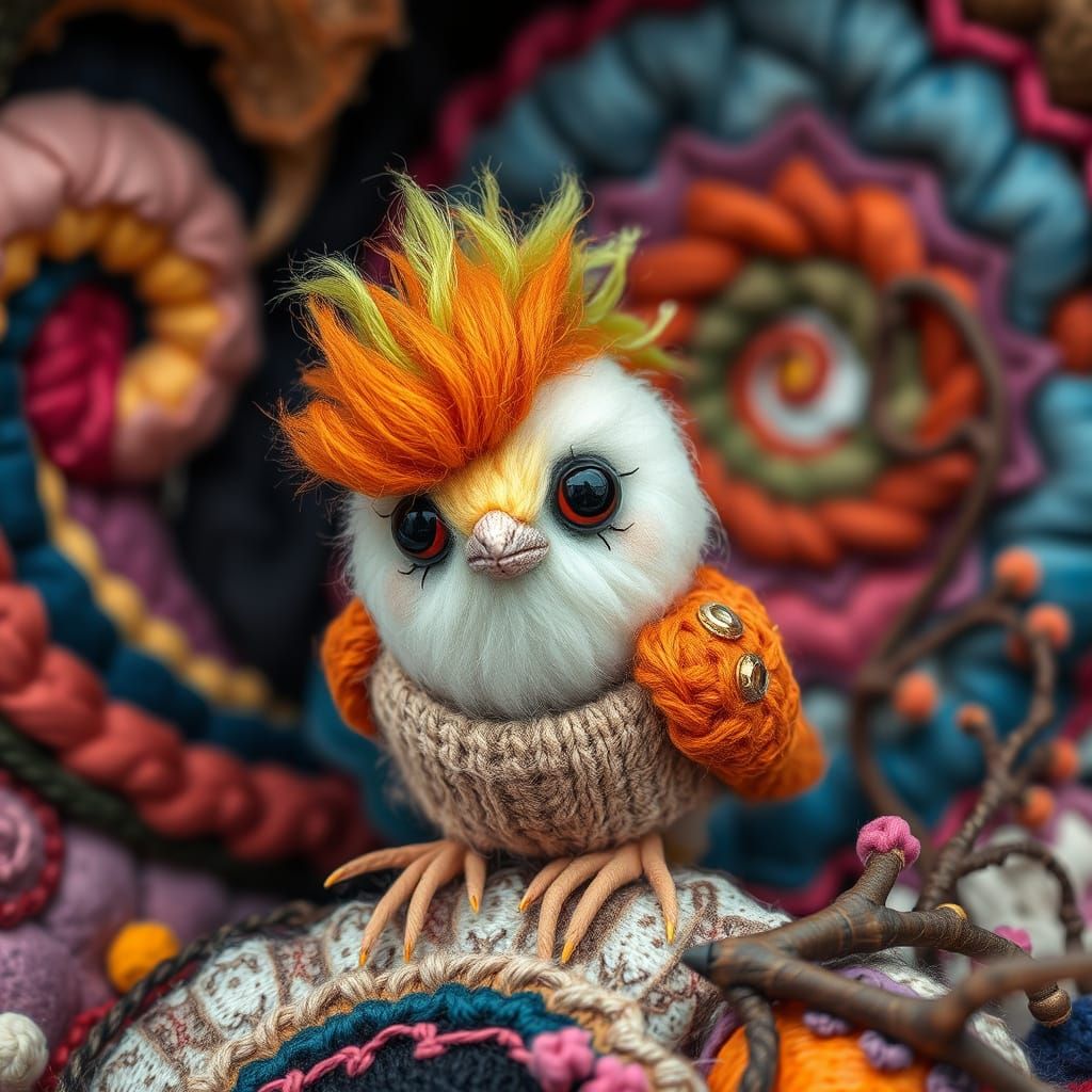 Whimsical Knitted Punk Bird 🧶✨  by @ElysiaStarlight