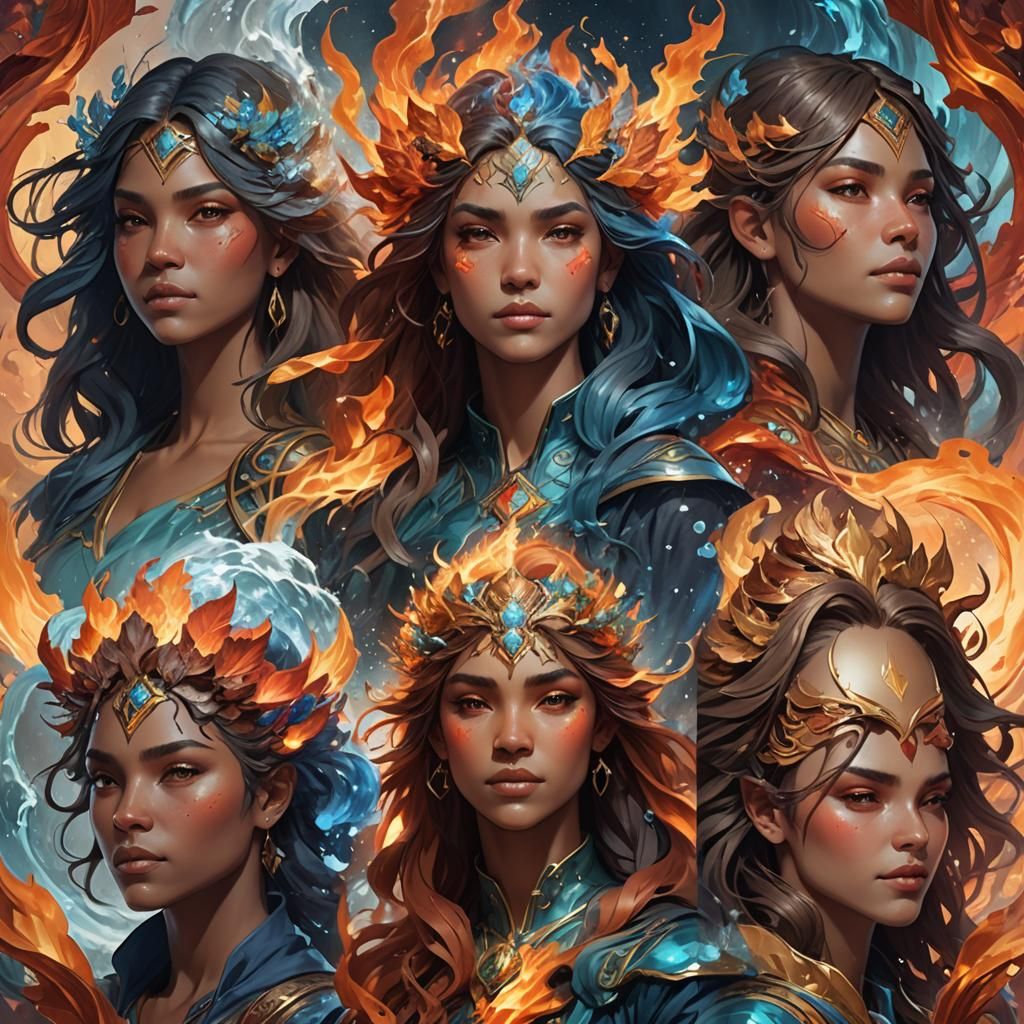 The Elemental Fusion: Visualize a person who embodies the four elements ...