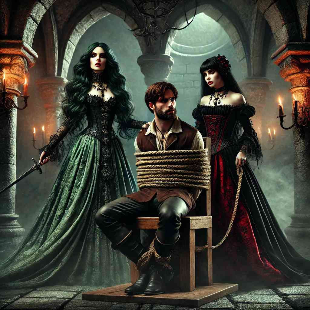 Tied up pirate with witch