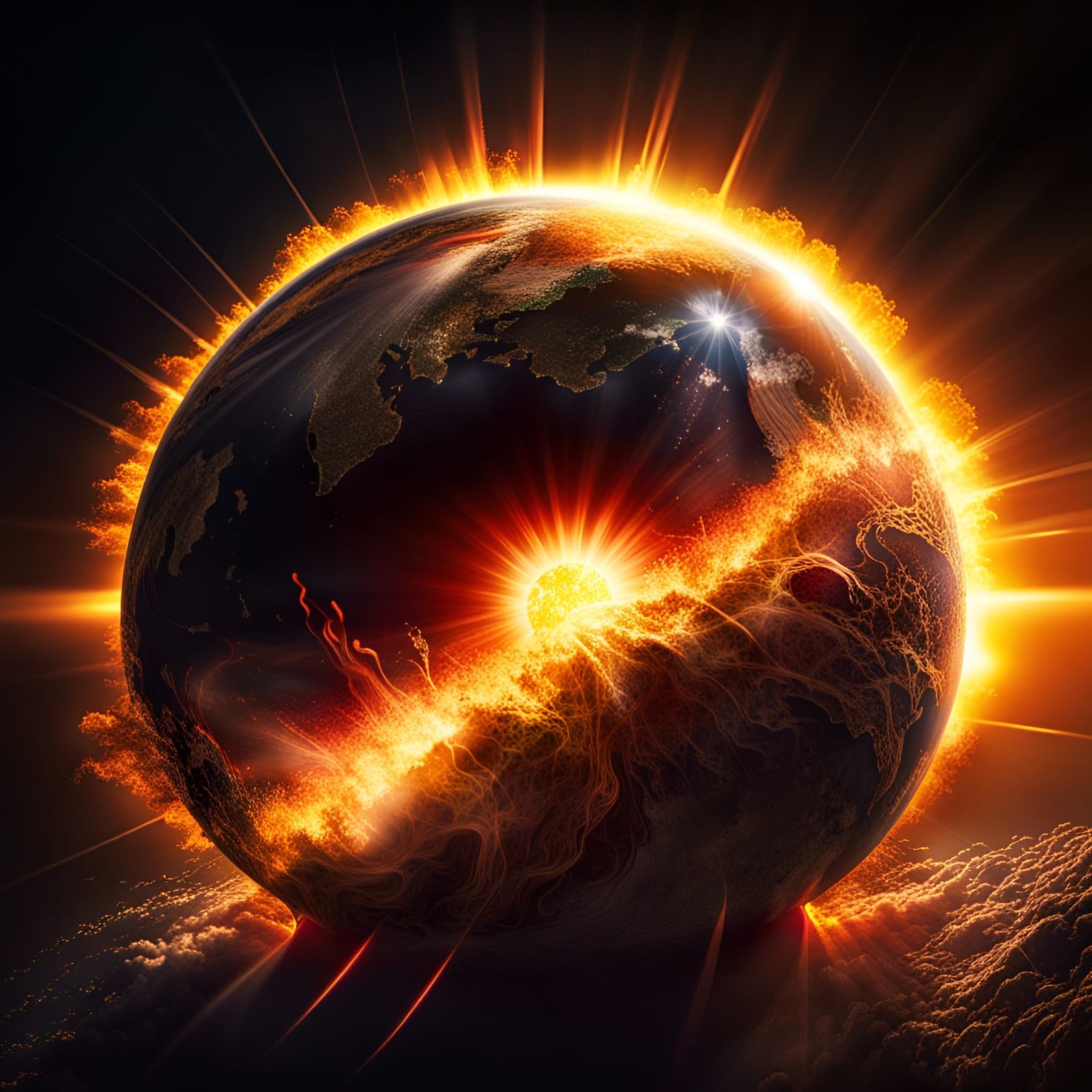 The sun exploding into earth. - AI Generated Artwork - NightCafe Creator