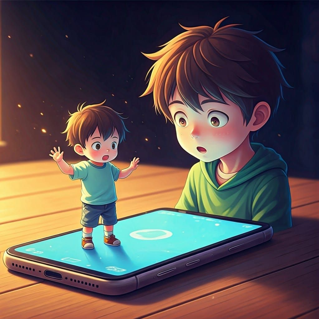 Anime Boy Emerges from Smartphone