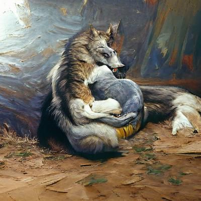 wolf hugging a cat
