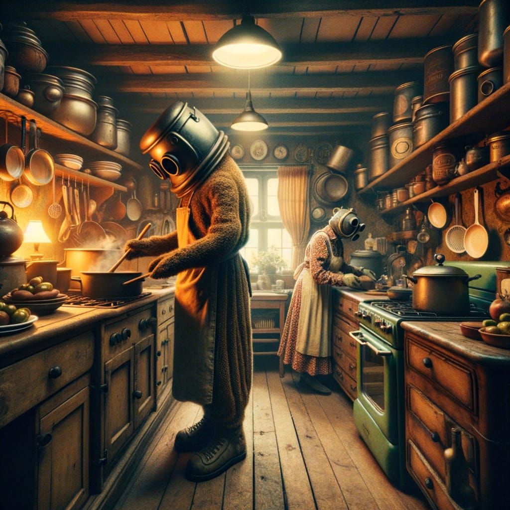 Anthropomorphic cookware going about their daily chores