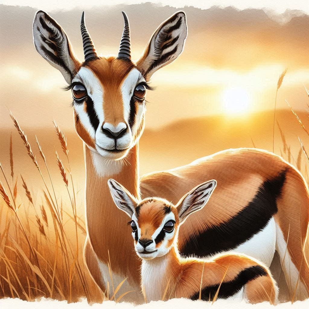 Thomson's gazelle and baby, Serengeti, Kenya