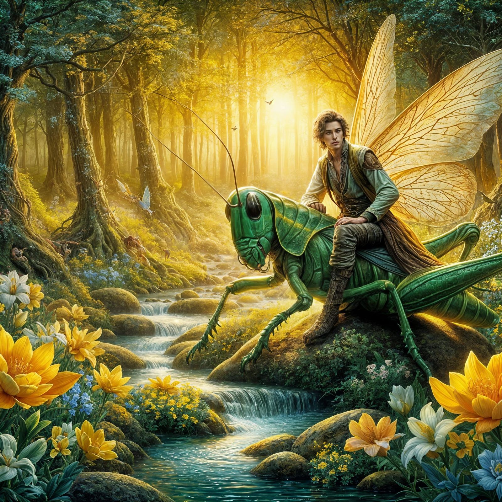 Male Fairy Rides a Grasshopper